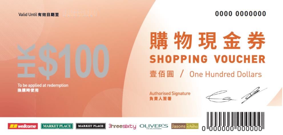 惠康 / Market Place $100 現金券